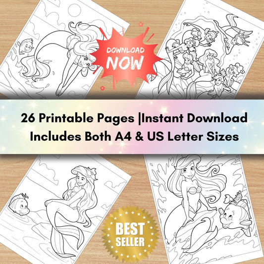 Printable Mermaid Coloring Book | 26 Pages of Magical Mermaid | Instant Download PDF